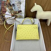 Hermes Mini Kelly Yellow Silver Ostrich 19cm - 2