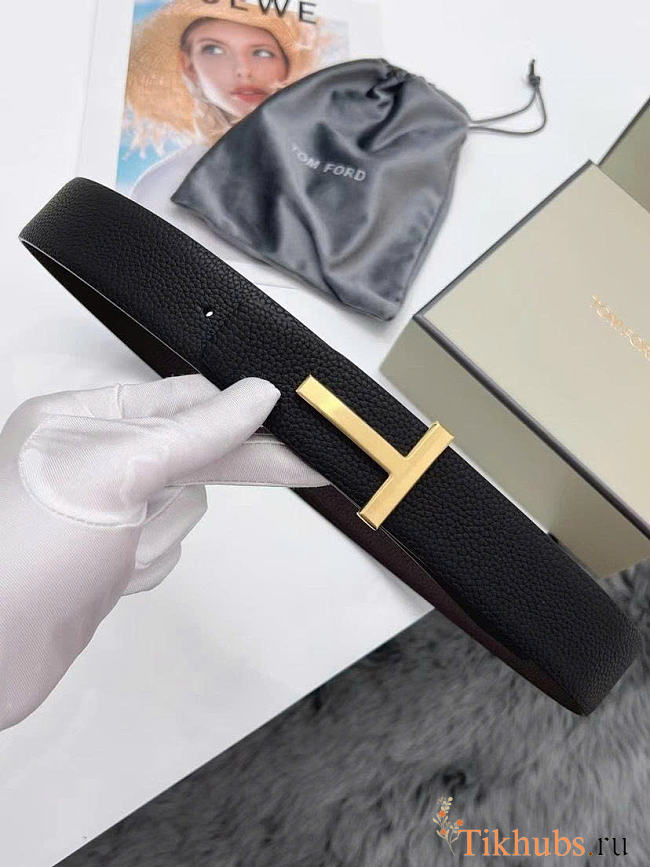 Tom Ford Black Dark Brown Gold Belt 4cm - 1