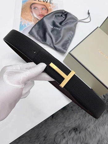 Tom Ford Black Dark Brown Gold Belt 4cm