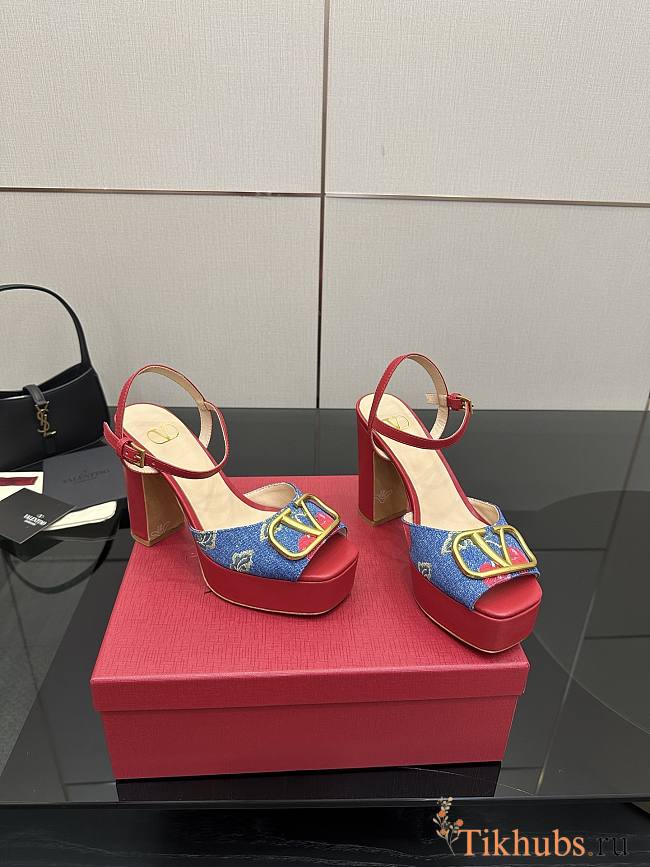 Valentino Vlogo Platform Denim Sandal Cherryfic 115mm - 1
