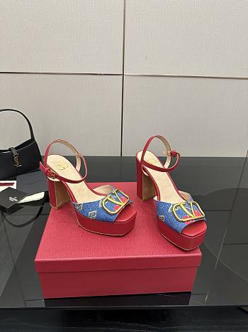 Valentino Vlogo Platform Denim Sandal Cherryfic 115mm