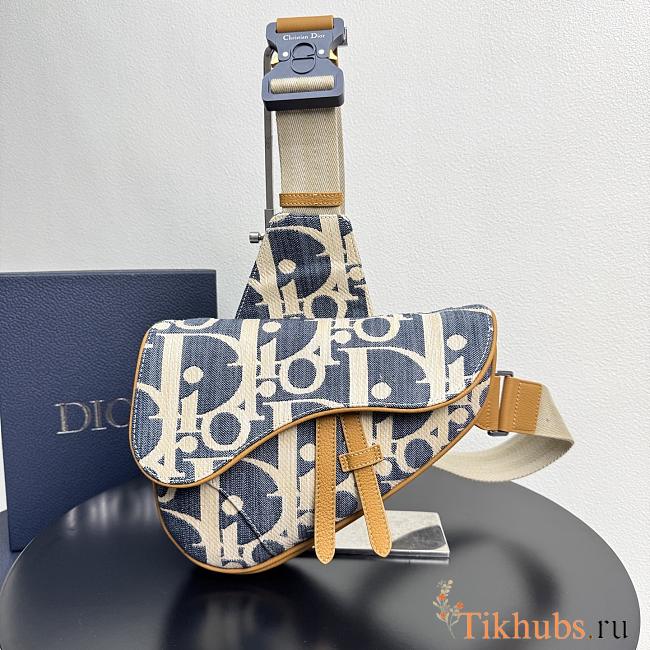 Dior Saddle Bag Blue and Beige Raffia-Effect 27x20x5cm - 1
