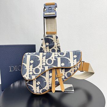 Dior Saddle Bag Blue and Beige Raffia-Effect 27x20x5cm