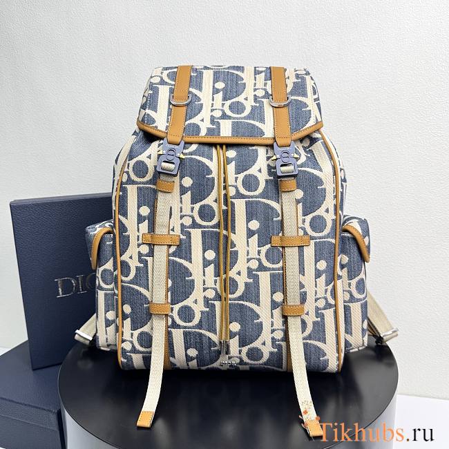 Dior Hit the Road Backpack with Flap Blue and Beige 43x43x18cm - 1