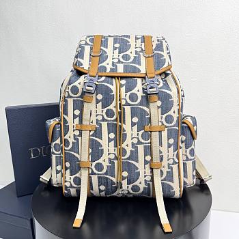 Dior Hit the Road Backpack with Flap Blue and Beige 43x43x18cm