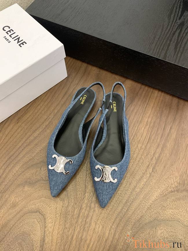 Celine Alma Flat Slingbacks Denim - 1