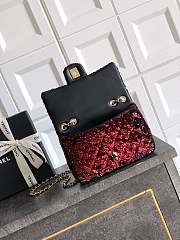 Chanel Flap Bag Sequin Black Red Gold 20cm - 5