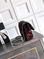 Chanel Flap Bag Sequin Black Red Gold 20cm - 3