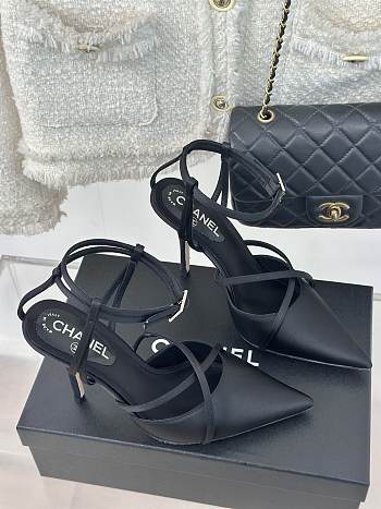 Chanel CC Ankle Strap Heels Pumps Black 10cm