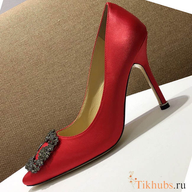 Manolo Blahnik Hangisi Red Satin Pumps 1.5cm, 6.5cm, 9.5cm  - 1