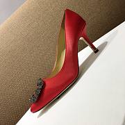 Manolo Blahnik Hangisi Red Satin Pumps 1.5cm, 6.5cm, 9.5cm  - 2