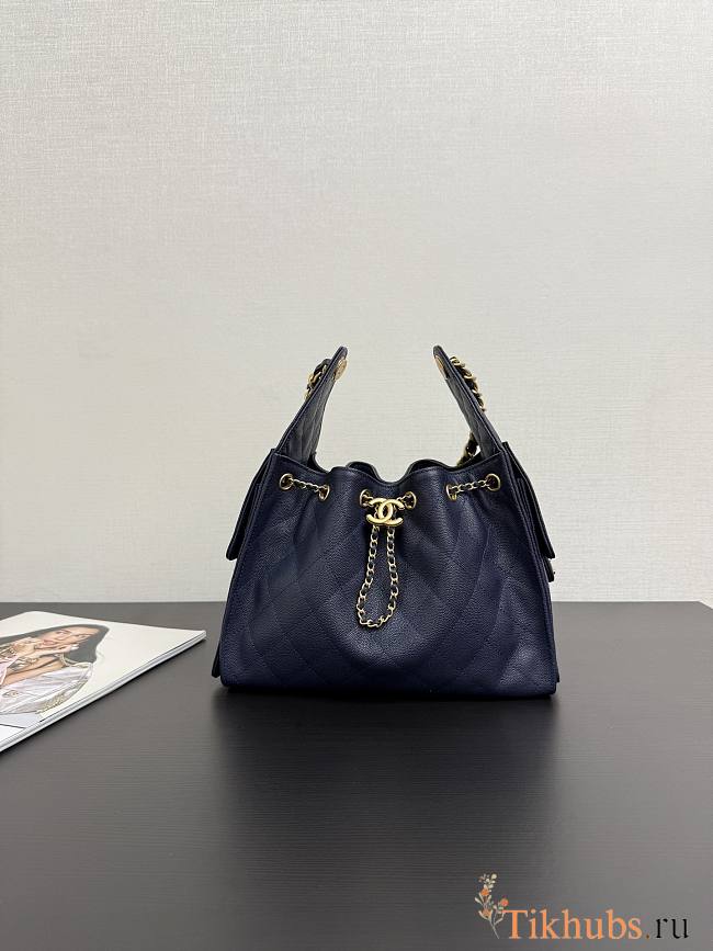 Chanel 25 Small Handbag Navy Blue Calfskin Gold 30x26x14cm - 1