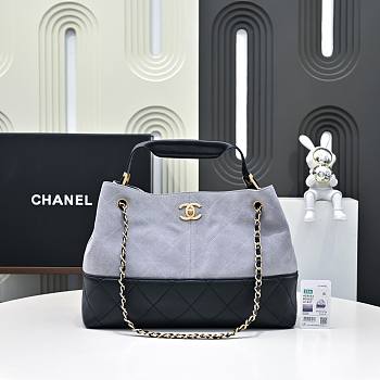 Chanel 25A Hobo Bag Grey Suede Black 35x24x12cm