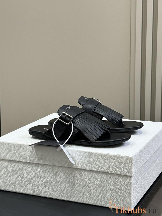 Prada Shuffle Leather Thong Black Sandals - 1