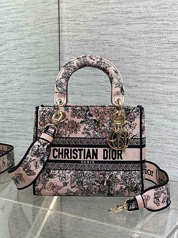 Dior Lucky Small Lady D-Lite Bag Pink Flowers Calendar 24x11x20cm