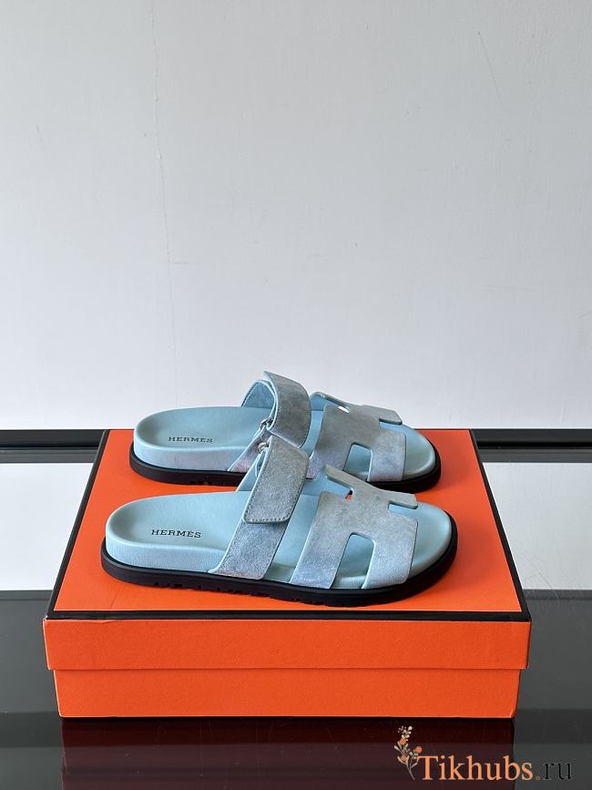 Hermes Chypre Blue Suede Sandal  - 1