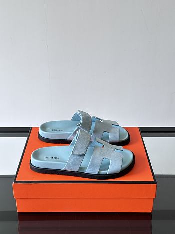 Hermes Chypre Blue Suede Sandal 