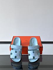 Hermes Chypre Blue Suede Sandal  - 2