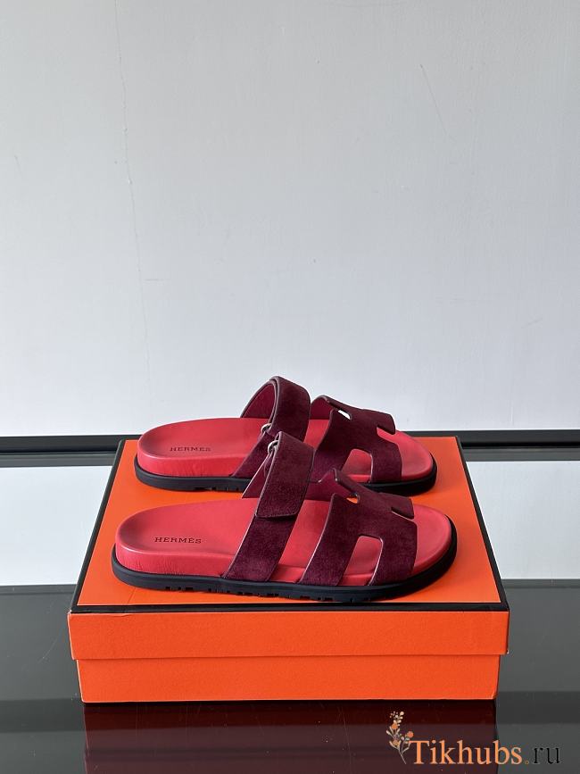 Hermes Chypre Red Suede Sandal - 1