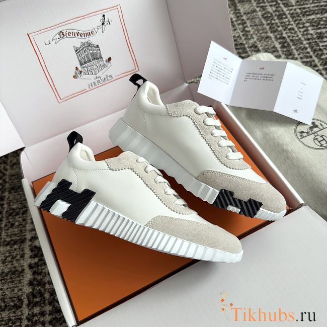 Hermes White Leather Bouncing Sneaker - 1