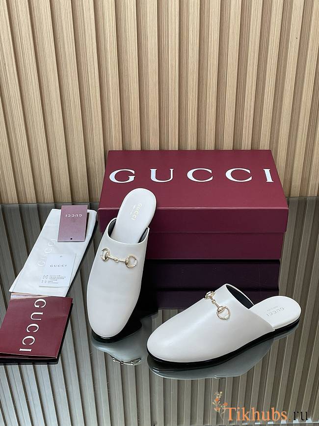 Gucci Horsebit White Slides - 1