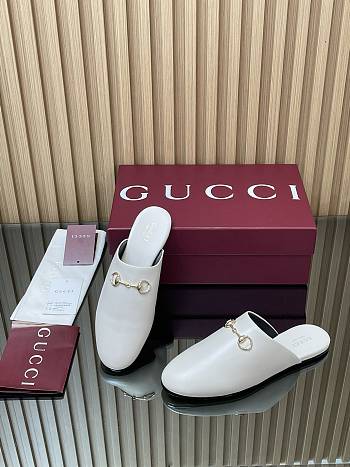 Gucci Horsebit White Slides