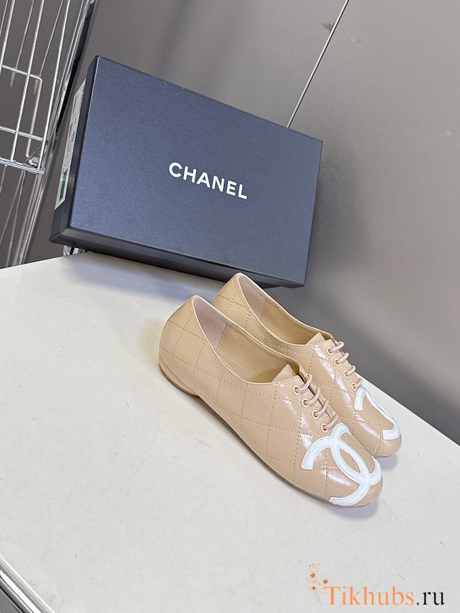 Chanel Lace-up Beige Flats - 1