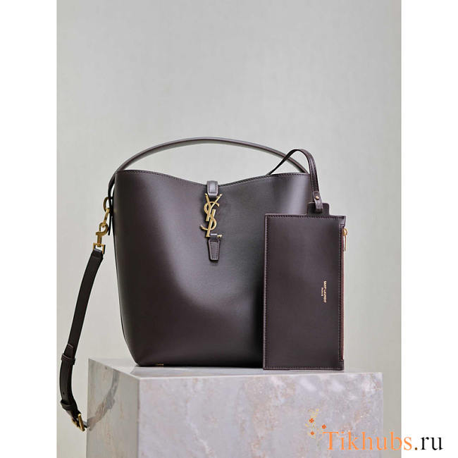 YSL LE 37 Shiny Leather Dark Brown 25x20x16cm - 1
