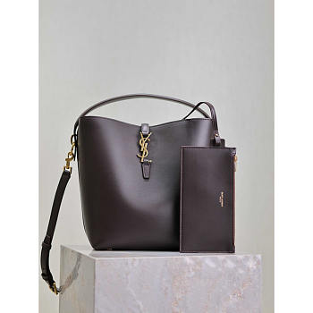 YSL LE 37 Shiny Leather Dark Brown 25x20x16cm