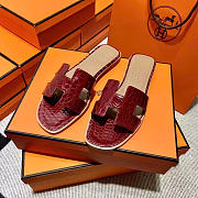 Hermes Oran Burgundy Crocodile slides - 3