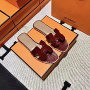 Hermes Oran Burgundy Crocodile slides - 1