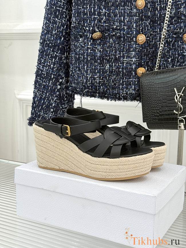 Dior D-Club Wedge Sandal Black Calfskin 9.5cm - 1