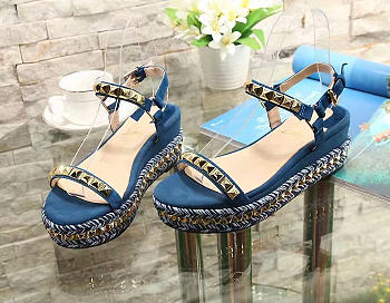 Christian Louboutin Blue Suede Stud Cataclou Denim Sandals