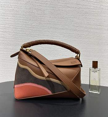 Loewe Small Puzzle Edge Landscape Bag Calfskin Parrot Pink 24x10x14cm