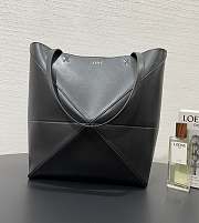 Loewe Medium Puzzle Fold Tote Shiny Calfskin Black 31.5x14.5x25.5cm - 1