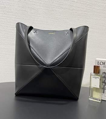Loewe Medium Puzzle Fold Tote Shiny Calfskin Black 31.5x14.5x25.5cm