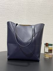 Loewe Medium Puzzle Fold Tote Shiny Calfskin Navy Blue 31.5x14.5x25.5cm - 3