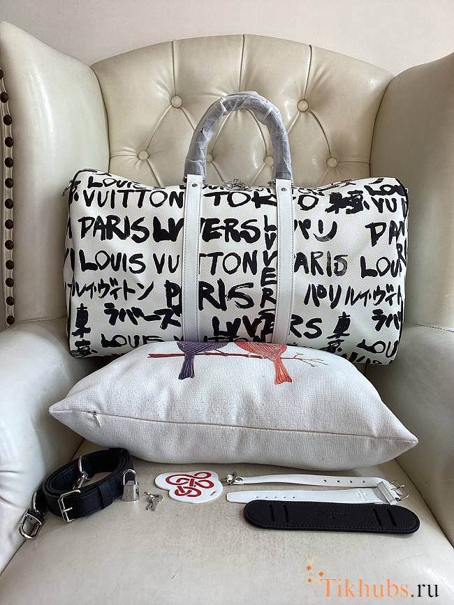 Louis Vuitton LV Keepall Bandoulière 50 Black White 50x29x23cm - 1