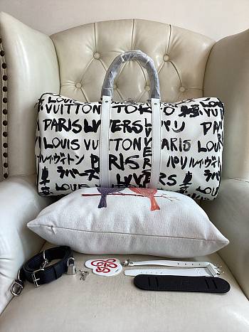 Louis Vuitton LV Keepall Bandoulière 50 Black White 50x29x23cm