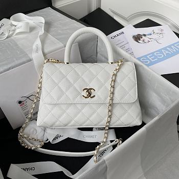 Chanel Small Coco Handle Flap Bag in white caviar leather with light gold hardware 23cm