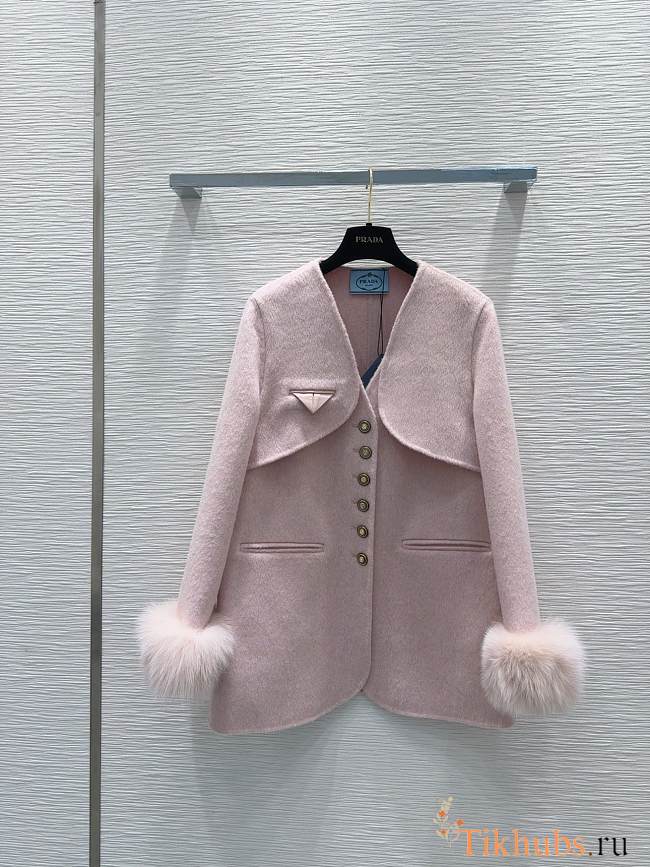 Prada pink wool coat with fur cuffs - 1