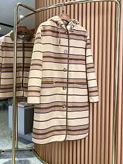 Burberry Hooded Striped Leather-Trimmed Wool Coat.  - 1