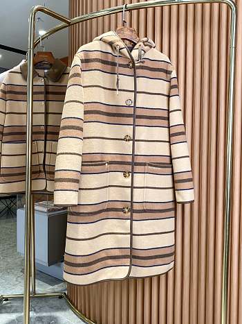Burberry Hooded Striped Leather-Trimmed Wool Coat. 