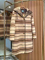 Burberry Hooded Striped Leather-Trimmed Wool Coat.  - 3