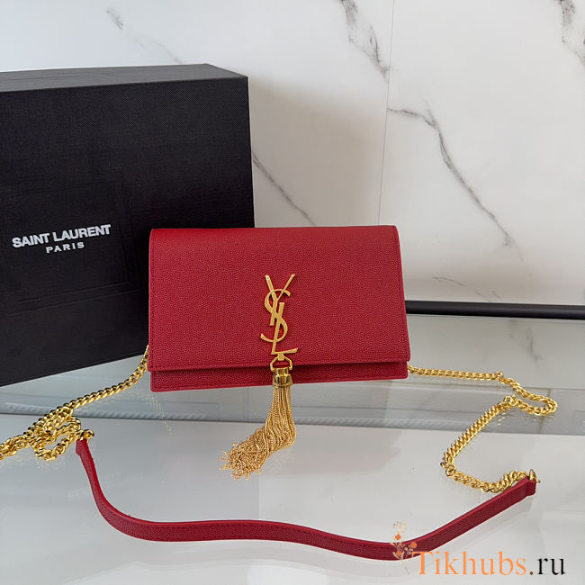 YSL Red Pebbled Leather Small Kate Bag size 19cm - 1