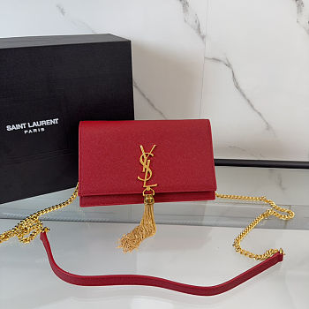 YSL Red Pebbled Leather Small Kate Bag size 19cm