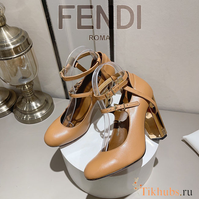 Fendi Delfina Dove Brown Leather High-heeled Court Shoes heel 10cn - 1