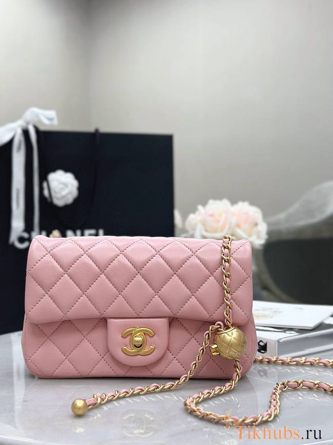 Chanel Mini Camellia Crush Rectangular Flap Rose Clair Lambskin Antique Gold Hardware 20cm - 1