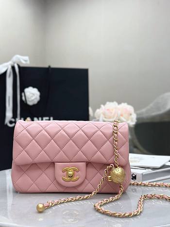 Chanel Mini Camellia Crush Rectangular Flap Rose Clair Lambskin Antique Gold Hardware 20cm
