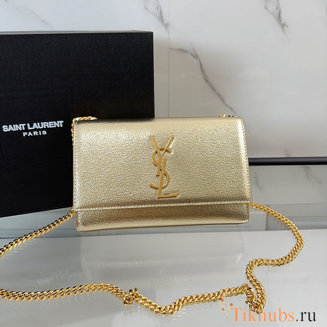 Saint Laurent Kate shoulder bag in metallic gold leather 24cm - 1